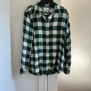 Green and White Plaid Button-Up Shirt